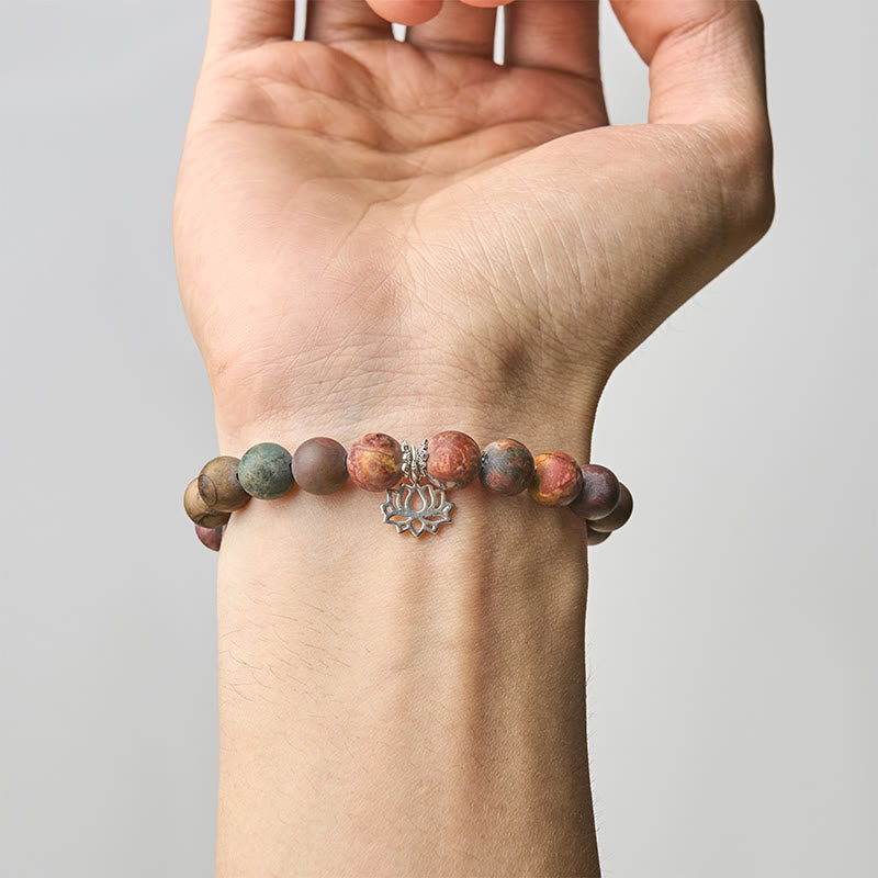 Buddhist Blessing 925 Sterling Silver Lotus Design Picasso Jasper Positive Bracelet