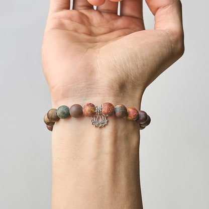 Buddhist Blessing 925 Sterling Silver Lotus Design Picasso Jasper Positive Bracelet