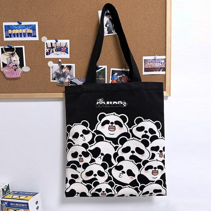 Buddhist Blessing Handmade Large Capacity Canvas Cute Panda Commuter Shopping Shoulder Bag