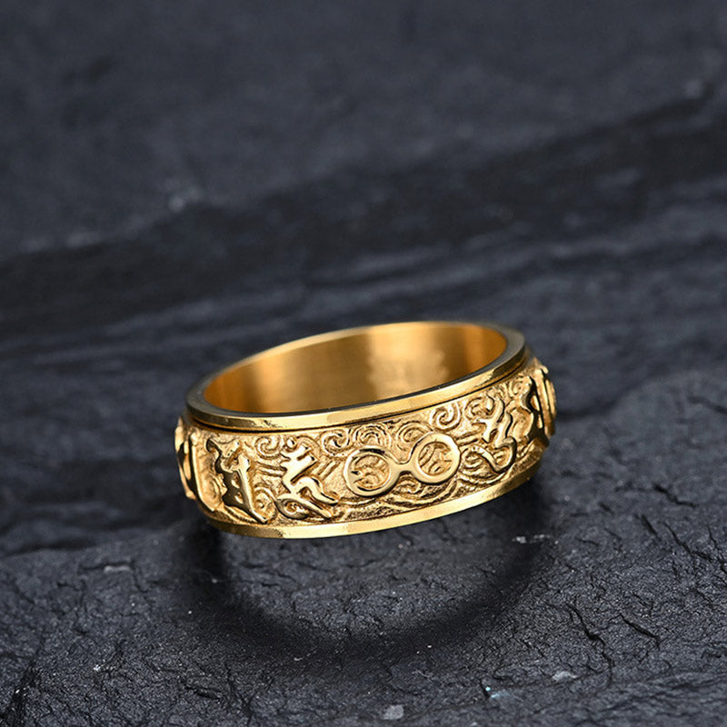 Buddhist Blessing Six True Words Balance Calm Titanium Steel Ring (Extra 30% Off | USE CODE: FS30)