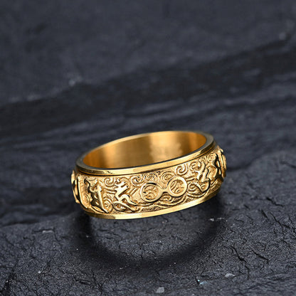 Buddhist Blessing Six True Words Balance Calm Titanium Steel Ring (Extra 30% Off | USE CODE: FS30)