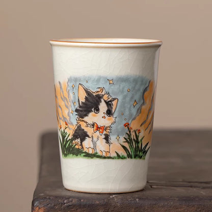Buddhist Blessing Cute Bow Tie Cat Teacup Kung Fu Tea Cup