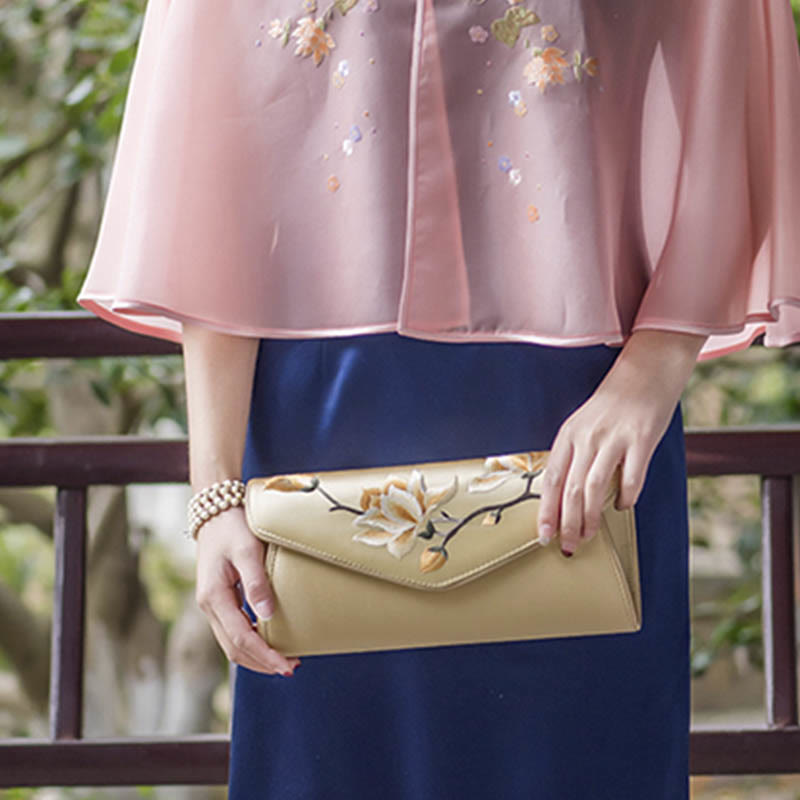 Buddhist Blessing Magnolia Su Embroidery Wedding Shopping Purse Handbag Crossbody Bag