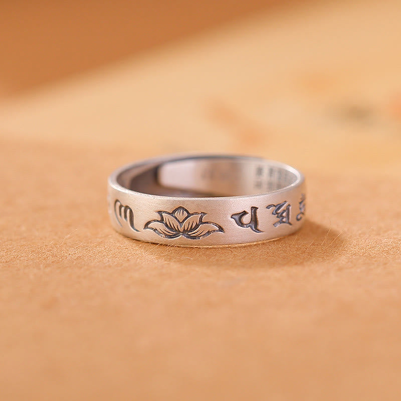 Buddhist Blessing 999 Sterling Silver Lotus Six True Words 'om Mani Padme Hum' Adjustable Enlightenment Ring