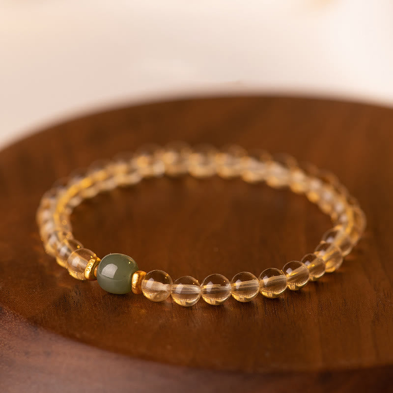 Buddhist Blessing Small Citrine Jade Beads Prosperity Bracelet
