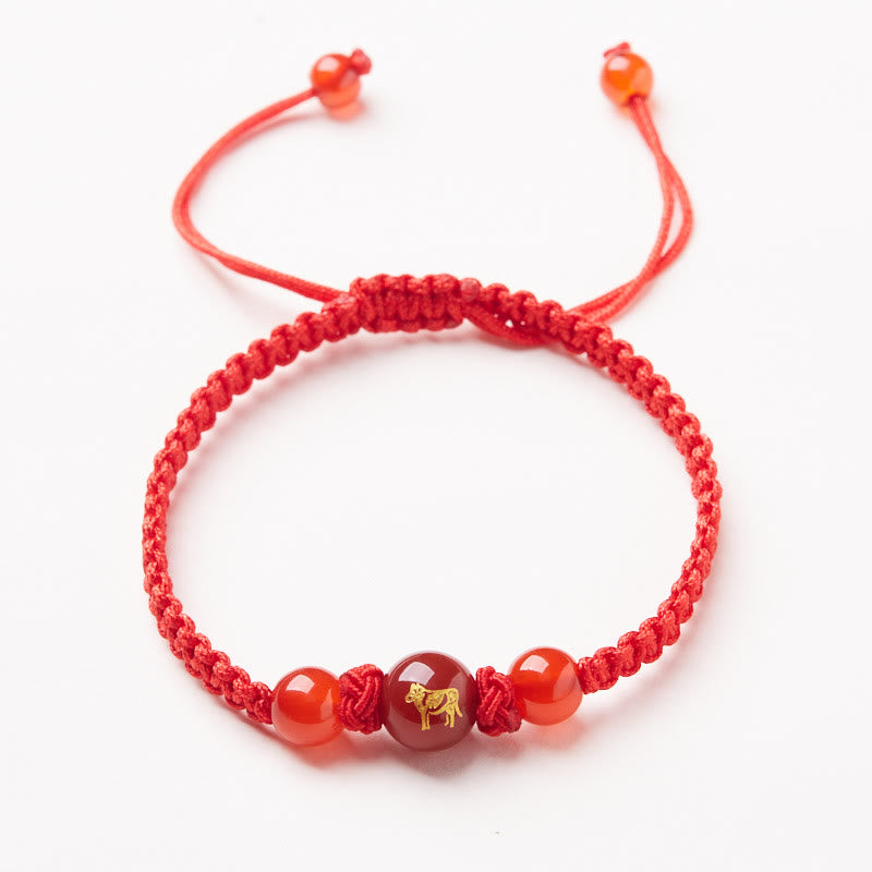 Buddhist Blessing Natural Red Agate Chinese Zodiac Red String Braided Protection Luck Bracelet