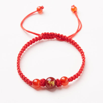 Buddhist Blessing Natural Red Agate Chinese Zodiac Red String Braided Protection Luck Bracelet