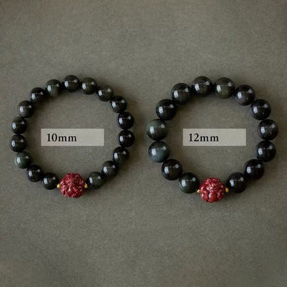 Buddhist Blessing Chinese Zodiac Natural Black Obsidian Cinnabar Purification Bracelet