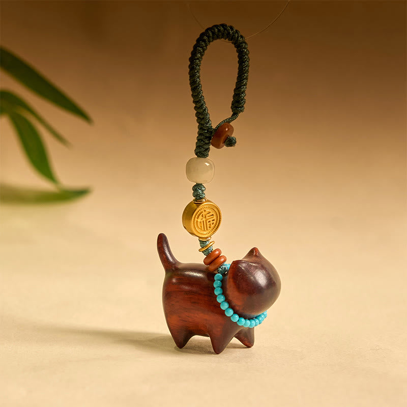 Buddhist Blessing Hetian Jade Natural Sandalwood Red Sandalwood Green Sandalwood Fu Character Abundance Key Chain