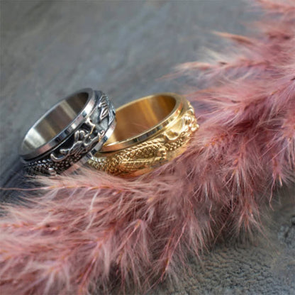 Buddhist Blessing Dragon Titanium Steel Stimulation Rotatable Ring