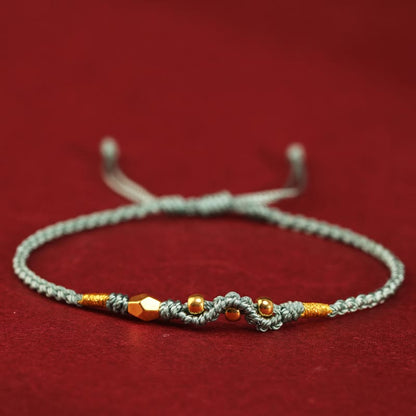 Buddhist Blessing 999 Gold Year of the Snake Mini Gold Bead Handmade Luck Protection Braided Bracelet