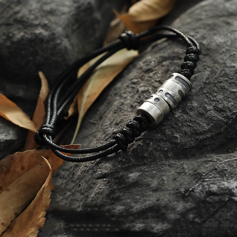 Buddhist Blessing 999 Sterling Silver Morse Code Wax Rope Blessing Bracelet