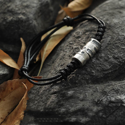 Buddhist Blessing 999 Sterling Silver Morse Code Wax Rope Blessing Bracelet