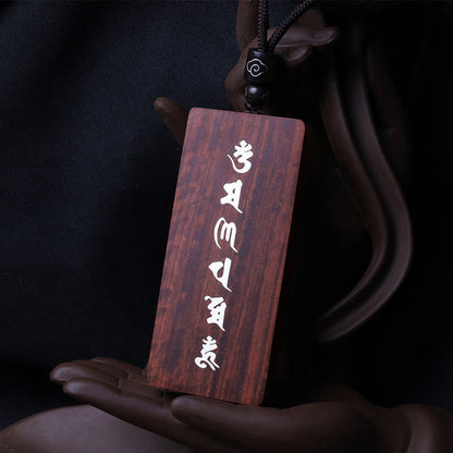 Buddhist Blessing 999 Sterling Silver Small Leaf Red Sandalwood Ebony Wood Om Mani Padme Hum Inlaid Protection Necklace Pendant
