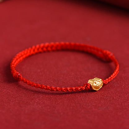 Buddhist Blessing 999 Gold Chinese Lock Charm Fu Character Protection Handmade Rope Bracelet