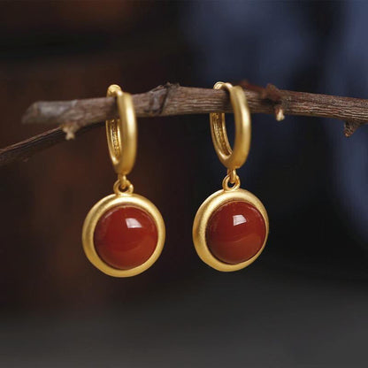 Buddhist Blessing 925 Sterling Silver White Jade Agate Prosperity Earrings