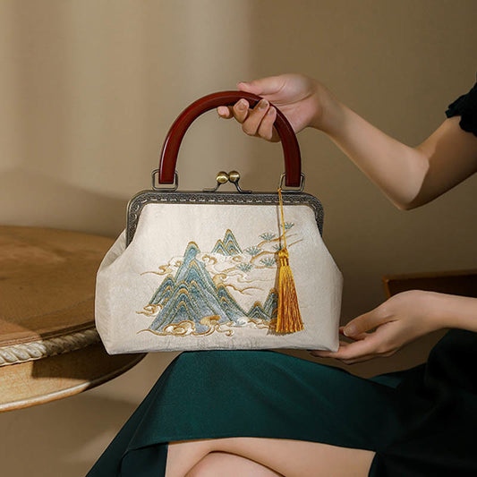 Buddhist Blessing Landscape Painting Jacquard Handbag Crossbody Bag