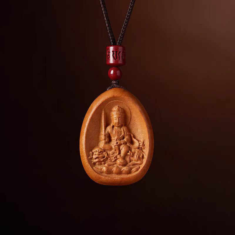 Buddhist Blessing Peach Wood Cinnabar Om Mani Padme Hum Chinese Zodiac Black String Necklace Pendants