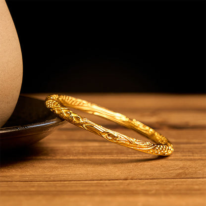 Buddhist Blessing Hollow Universe Circle Design Copper Plated Gold Wealth Bracelet Bangle