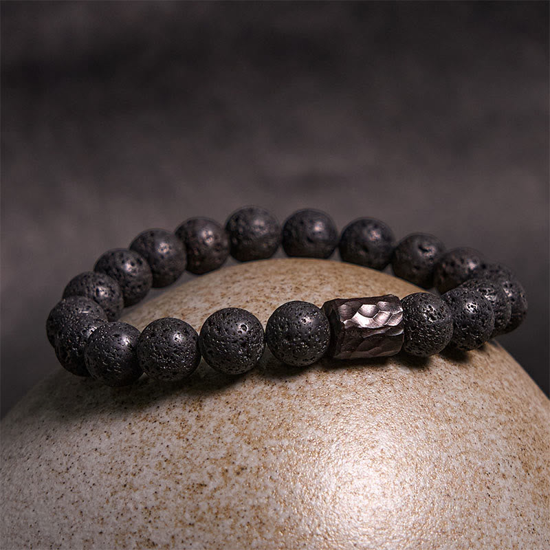 Buddhist Blessing Lava Rock Ebony Wood Tiger Eye Healing Bracelet