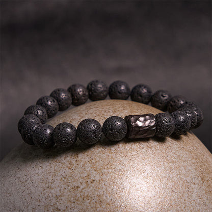 Buddhist Blessing Lava Rock Ebony Wood Tiger Eye Healing Bracelet