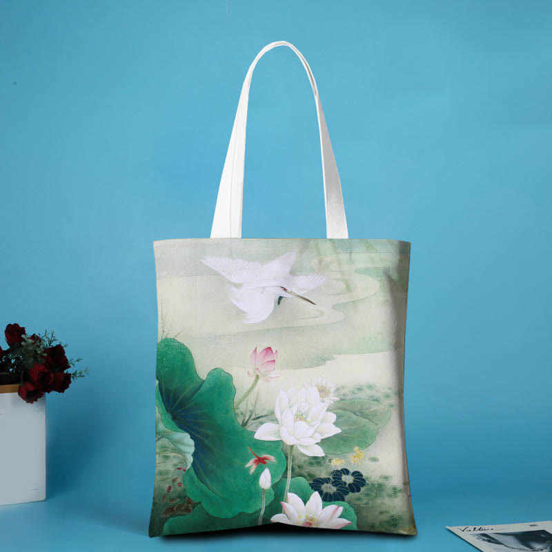 Buddhist Blessing Lotus Canvas Shoulder Bag
