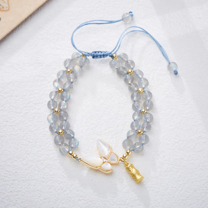 Buddhist Blessing Natural Aquamarine Amethyst Moonstone Butterfly Bamboo Healing Bracelet