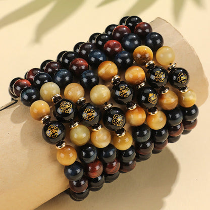 Buddhist Blessing Black Onyx Tiger Eye Om Mani Padme Hum Chinese Zodiac Natal Buddha Support Bracelet