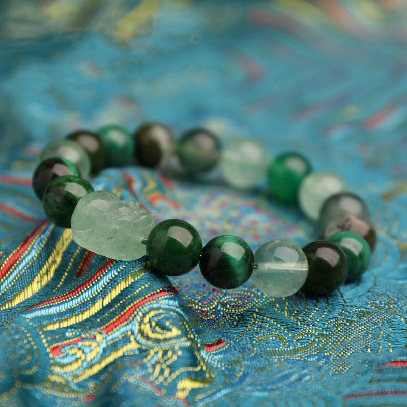 Buddhist Blessing Five Elements Various Agate Crystal Green Strawberry Quartz Moss Agate Green Phantom Luck Bracelet
