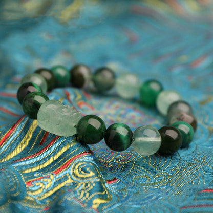 Buddhist Blessing Five Elements Various Agate Crystal Green Strawberry Quartz Moss Agate Green Phantom Luck Bracelet