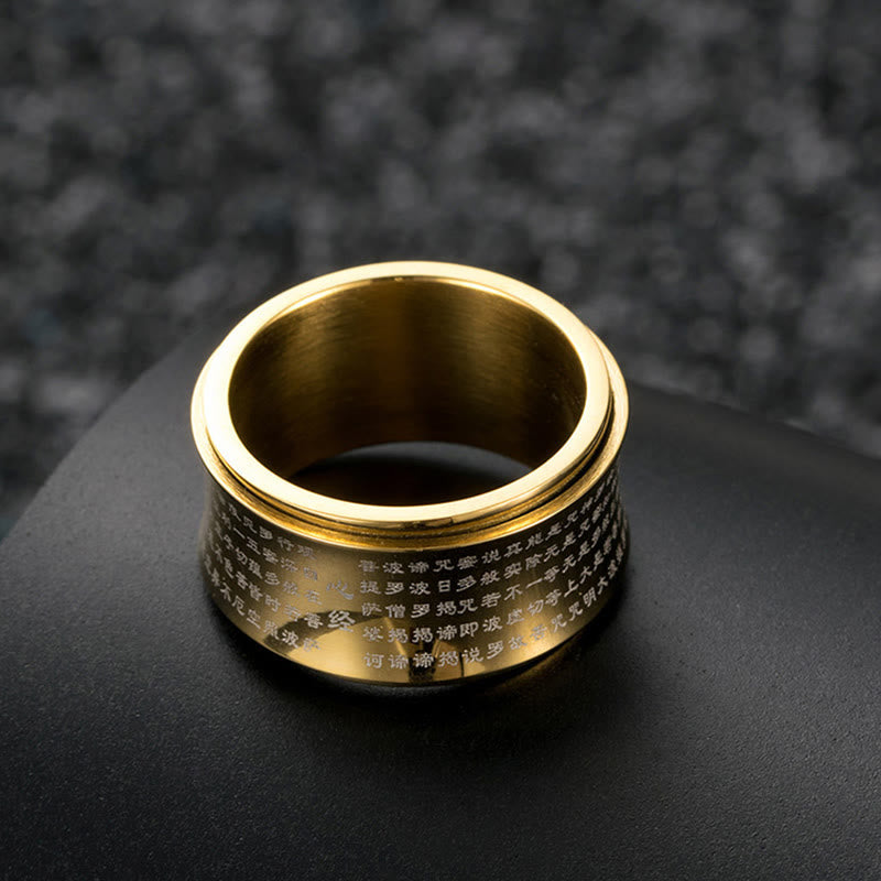 Buddhist Blessing Tibetan Miniature Scriptures Heart Sutra Titanium Steel Spinner Balance Ring