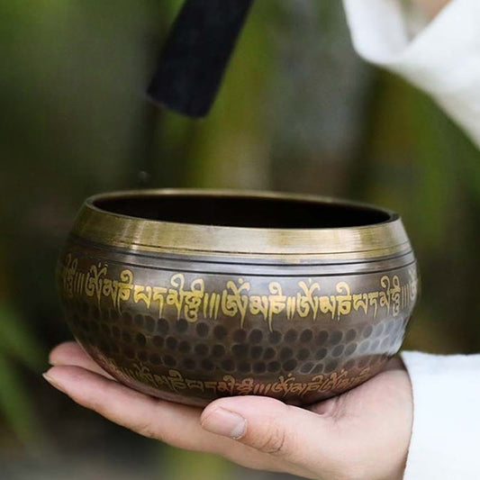 Buddhist Blessing Handcrafted Singing Bowl Scripture Pattern for Healing and Meditation Sound Bowl Set