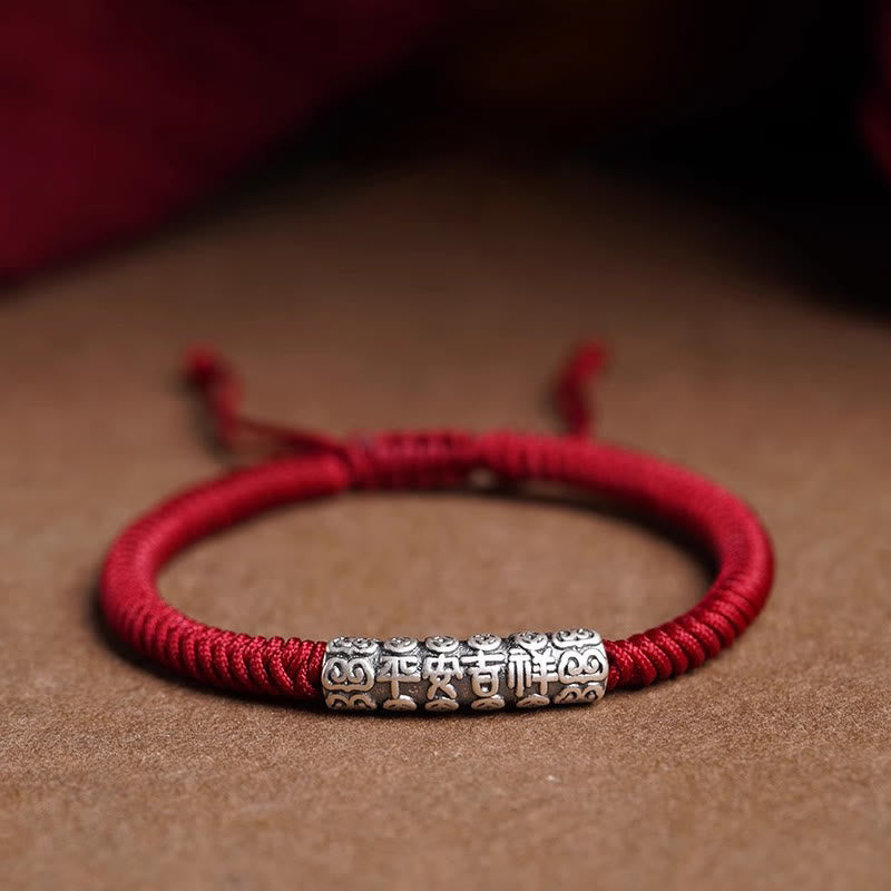 Buddhist Blessing Handmade 999 Sterling Silver Peace and Good Fortune Om Mani Padme Hum Luck Rope Bracelet