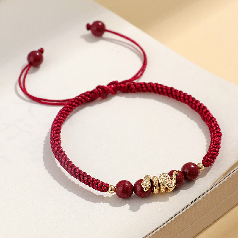 Buddhist Blessing Cinnabar Handmade Year Of Snake String Protection Braided Bracelet
