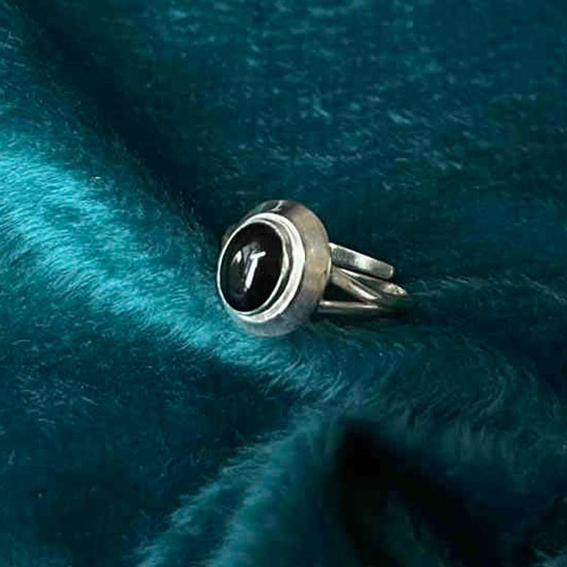 Buddhist Blessing 925 Sterling Silver Handmade Black Onyx Fortune Adjustable Ring
