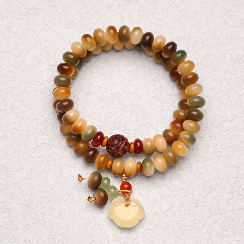 Buddhist Blessing Colorful Bodhi Seed Peace Lock Charm Wisdom Abacus Beads Double Wrap Bracelet