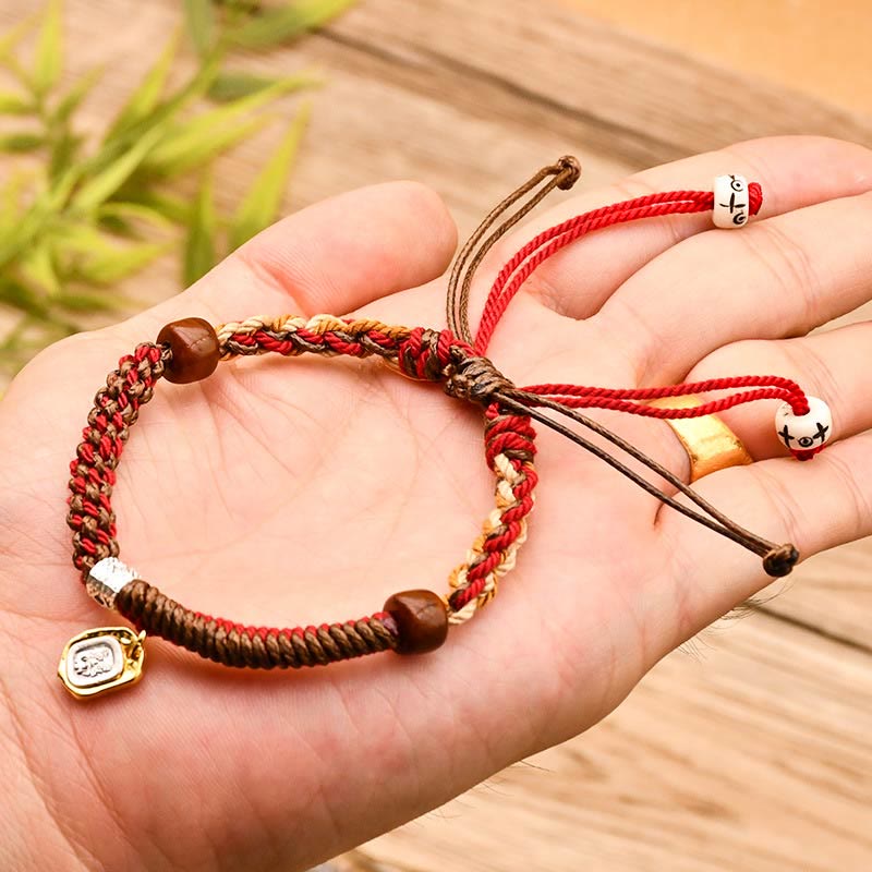 Buddhist Blessing Handmade Tibetan Zakiram Goddess Of Wealth Wood Protection Braided Bracelet