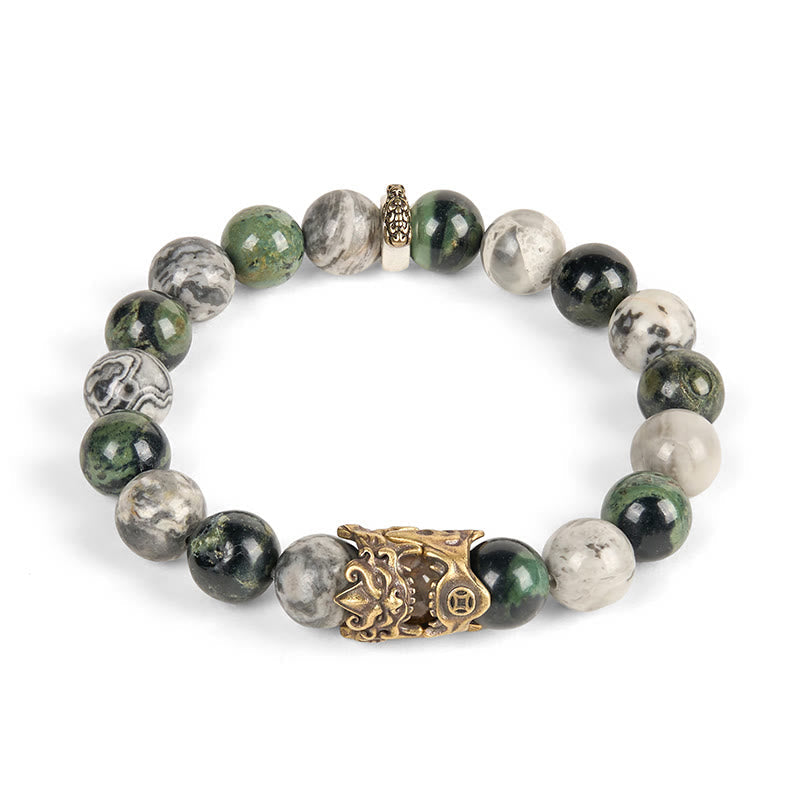 Buddhist Blessing Natural Grey Jasper Kambamba Jasper Citrine Horse Zodiac PiXiu Protection Bracelet