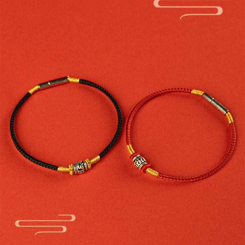 Buddhist Blessing Red String Black String Six True Words 925 Sterling Silver Peace Bracelet