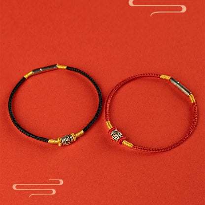 Buddhist Blessing Red String Black String Six True Words 925 Sterling Silver Peace Bracelet