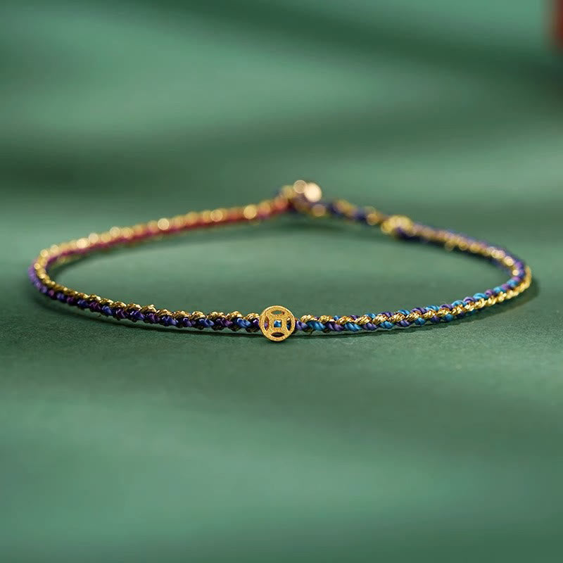 Buddhist Blessing Colorful Rope Luck Coin Bead Abundance Extra Thin Braided Bracelet