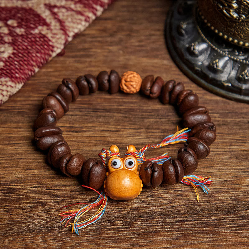 Buddhist Blessing Handmade Funny Hippo Coffee Beans Wenge Wood Bracelet