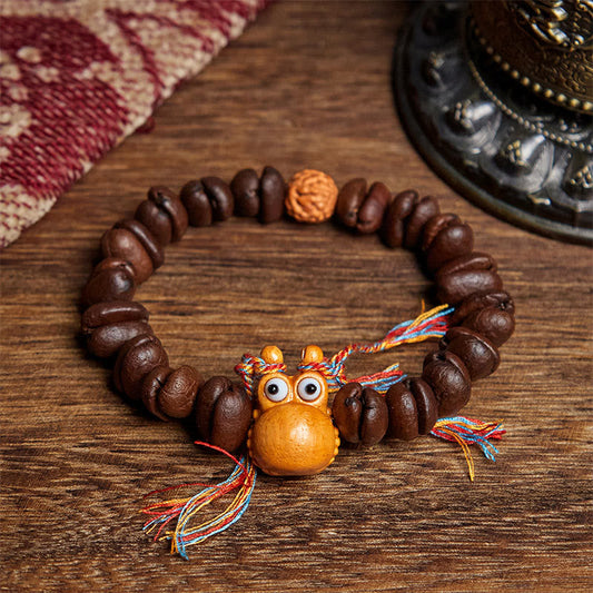 Buddhist Blessing Handmade Funny Hippo Coffee Beans Wenge Wood Bracelet