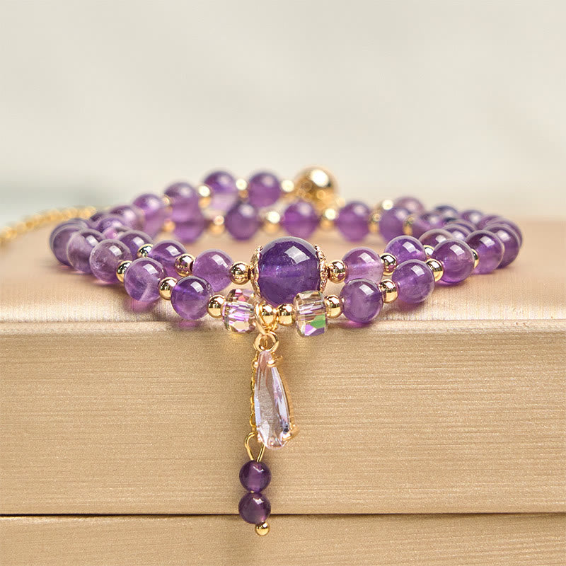 Buddhist Blessing Natural Amethyst Beads Balance Multi-layer Bracelet