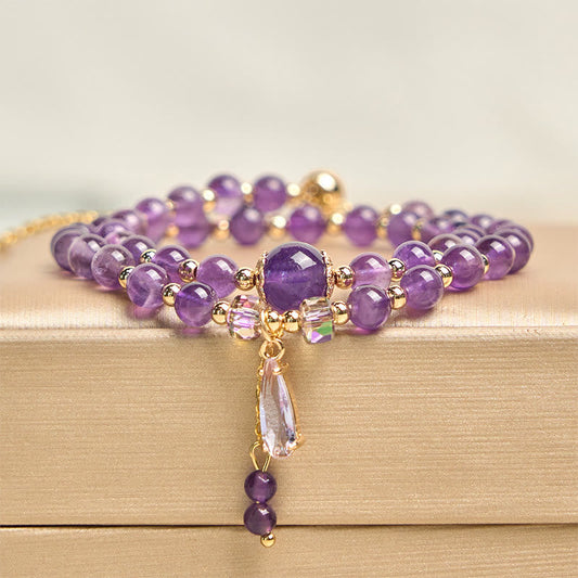 Buddhist Blessing Natural Amethyst Beads Balance Multi-layer Bracelet