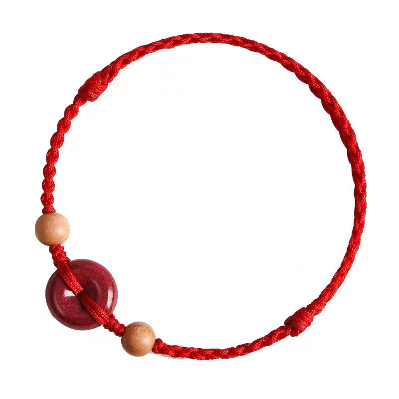 Buddhist Blessing Peach Wood Peace Buckle Cinnabar Wealth String Bracelet Anklet