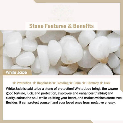 Buddhist Blessing Natural White Green Jade Luck Prosperity Bracelet Bangle