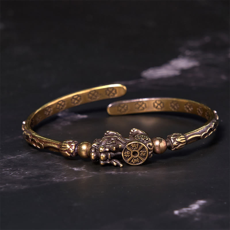 Buddhist Blessing Pi Xiu Carrying Coin Ingot Copper Brass Luck Wealth Bracelet Bangle