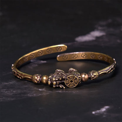 Buddhist Blessing Pi Xiu Carrying Coin Ingot Copper Brass Luck Wealth Bracelet Bangle