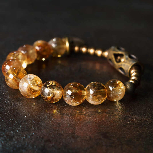 Buddhist Blessing Daily Retro 10mm Citrine Beads Protection Bracelet